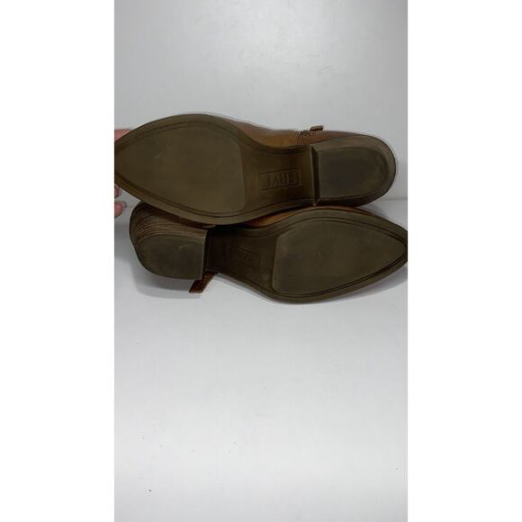 FRYE Judith Cognac Leather Zip Block Heels Ankle Booties - Picture 15 of 16